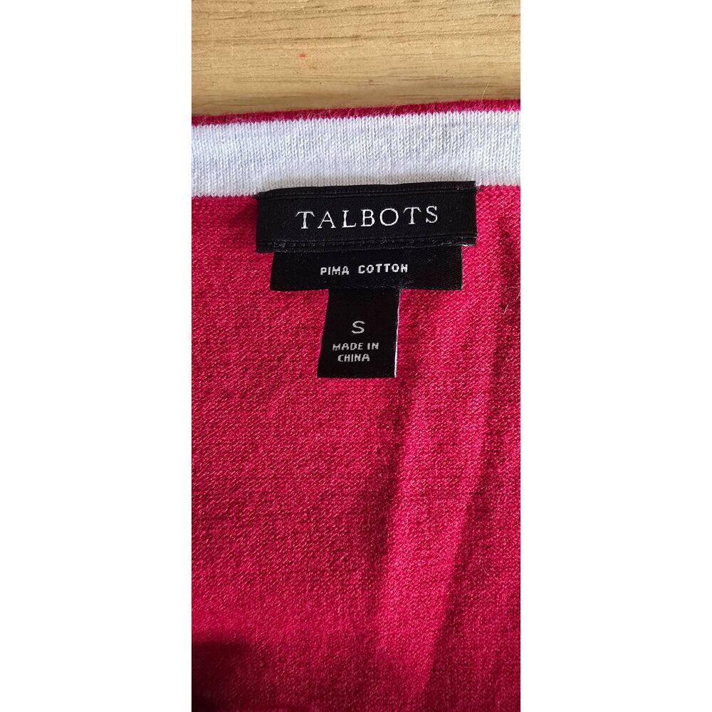 Talbots Raspberry Red Pima Cotton Blend Button Front Cardigan Sweater Small - Picture 2 of 13